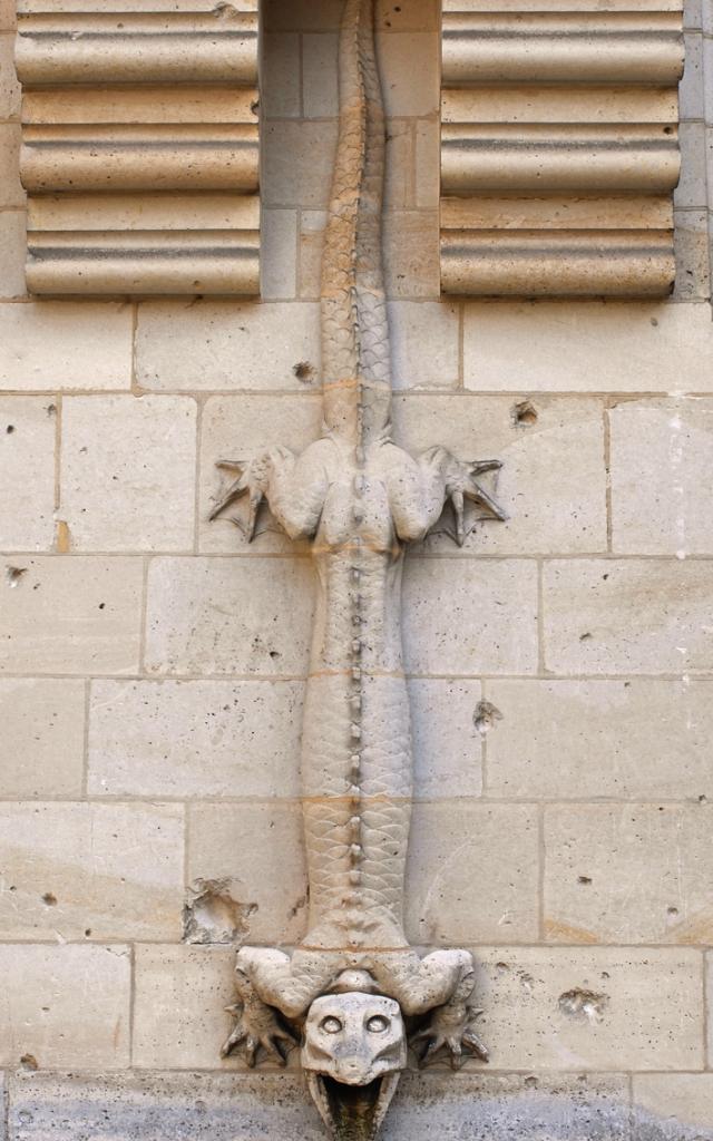 Château de Pierrefonds_ Cour d'honneur_ Descente d'eau en forme dite de 